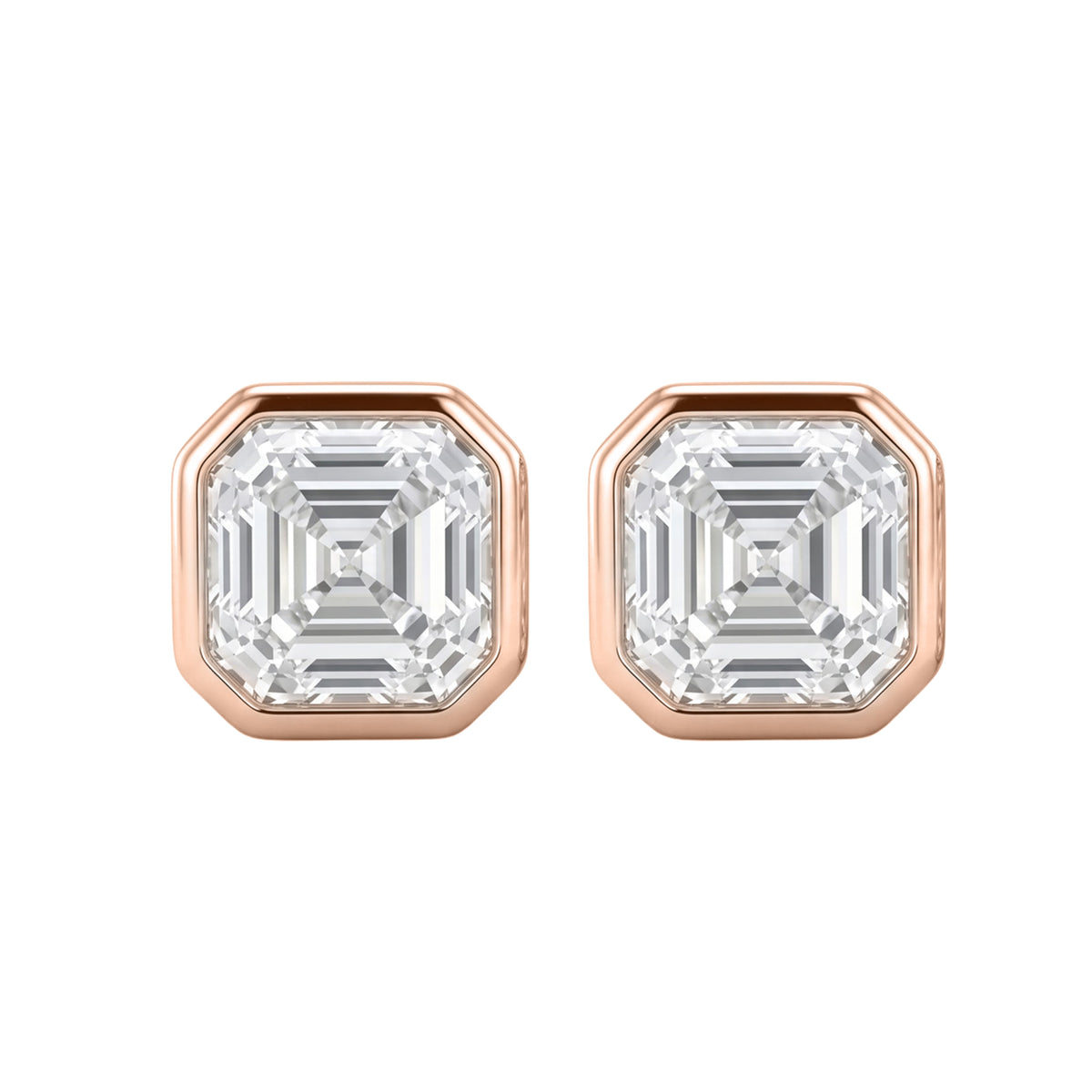 Lab-Grown Diamond Asscher Solitaire Bezel Stud Earrings in 14K White Gold or 14K Yellow Gold