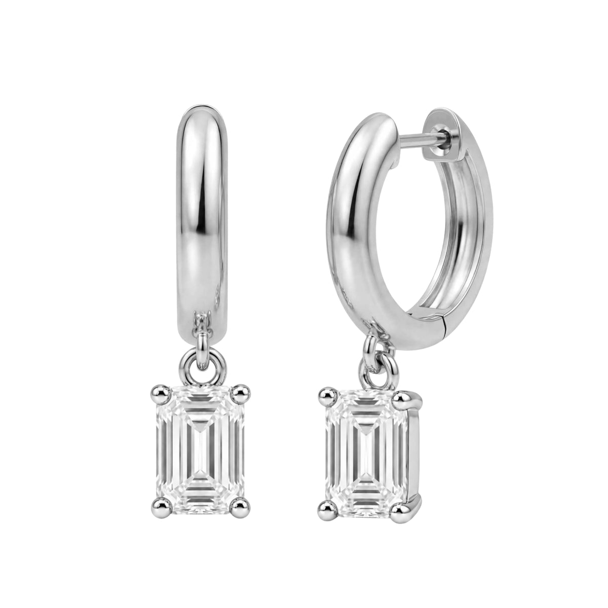 Lab-Grown Diamond Emerald-Cut Hoop Earrings in 14K White Gold or 14K Yellow Gold