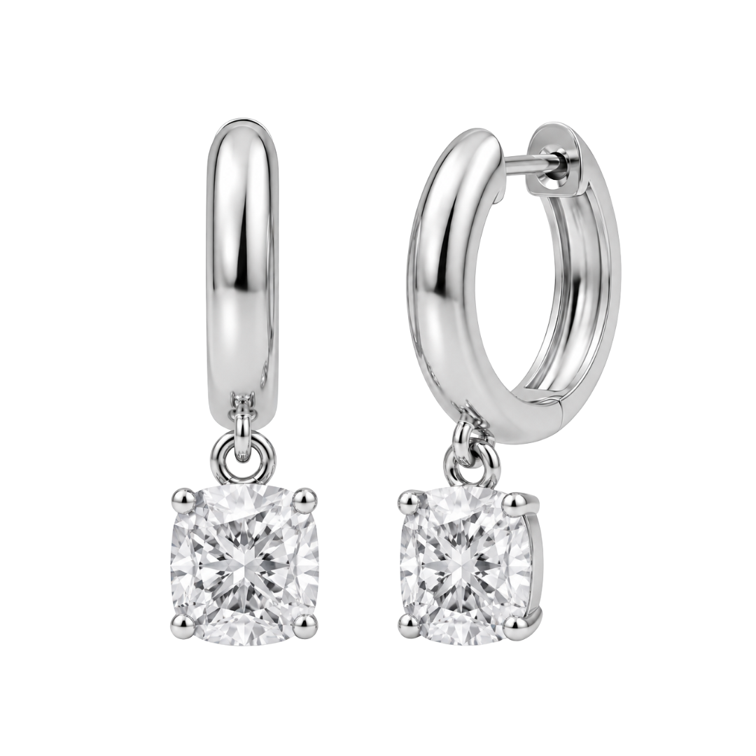 Lab-Grown Diamond Cushion Hoop Earrings in 14K White Gold or 14K Yellow Gold