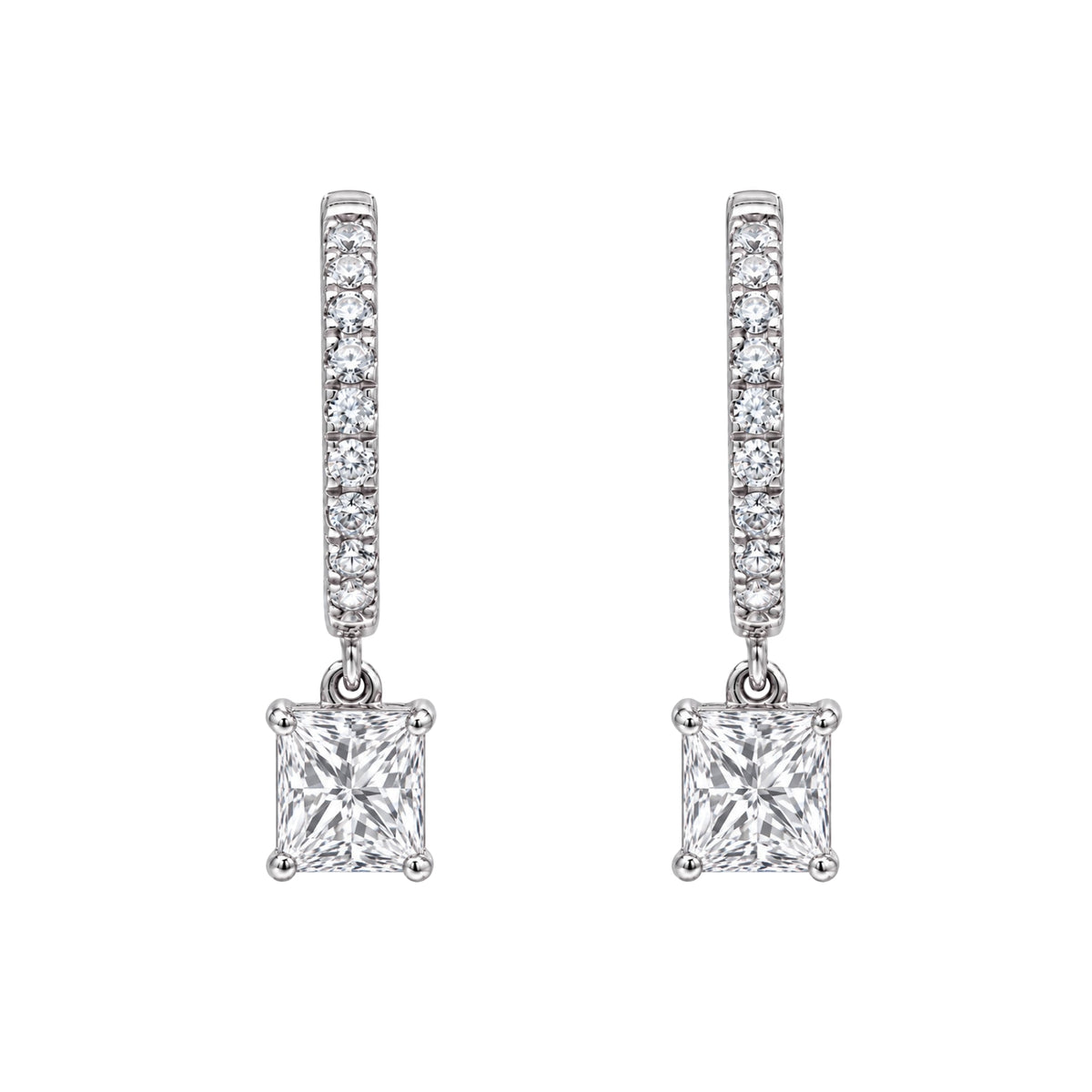 Lab-Grown Diamond Princess With Round Hoop Earrings in 14K White Gold or 14K Yellow Gold