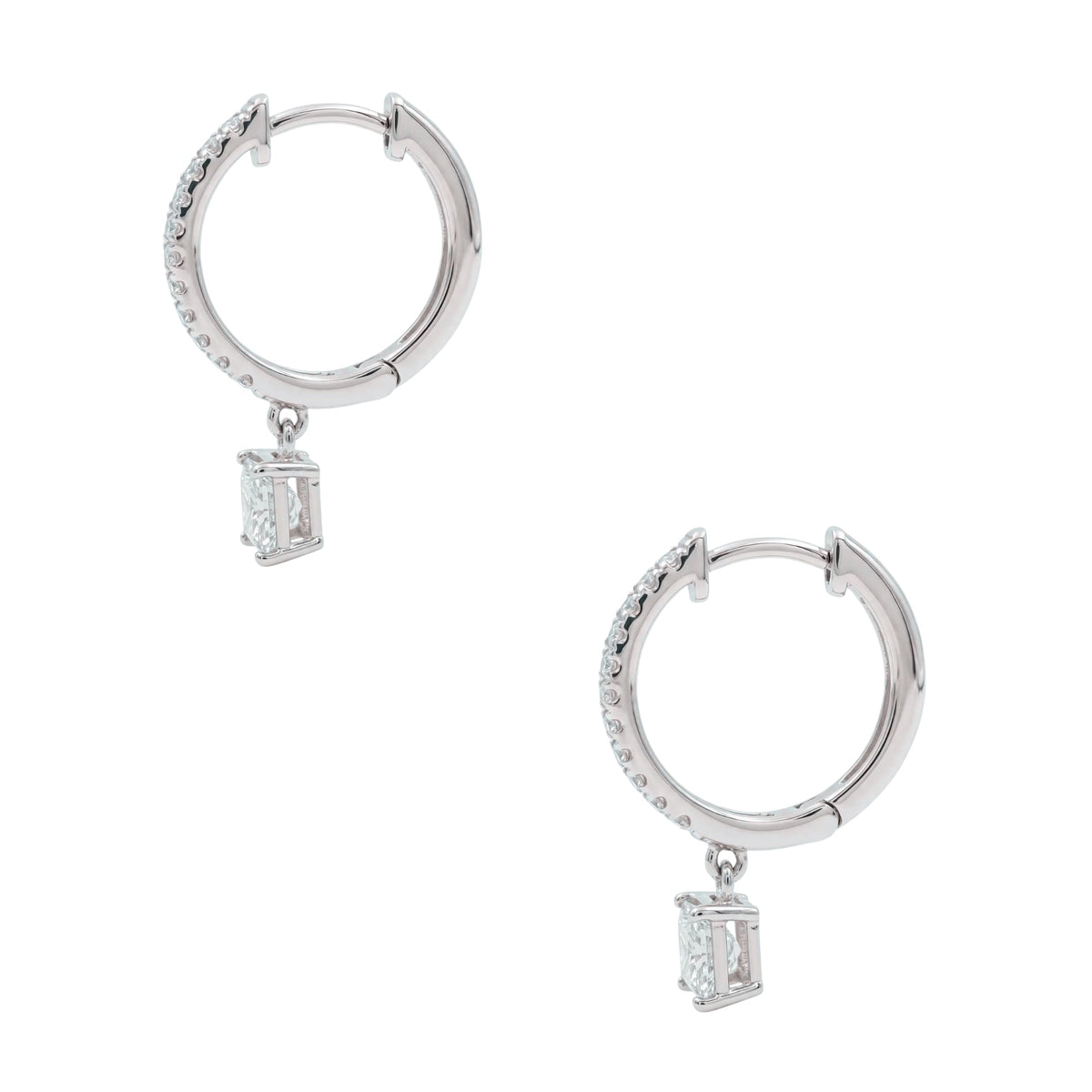 Lab-Grown Diamond Princess With Round Hoop Earrings in 14K White Gold or 14K Yellow Gold