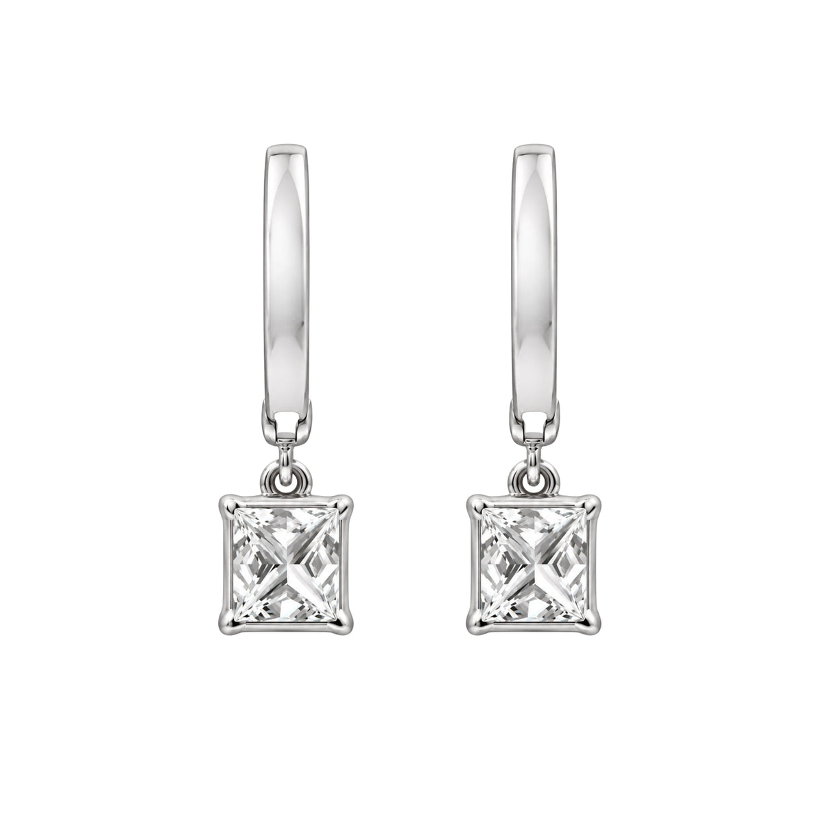 Lab-Grown Diamond Princess With Round Hoop Earrings in 14K White Gold or 14K Yellow Gold
