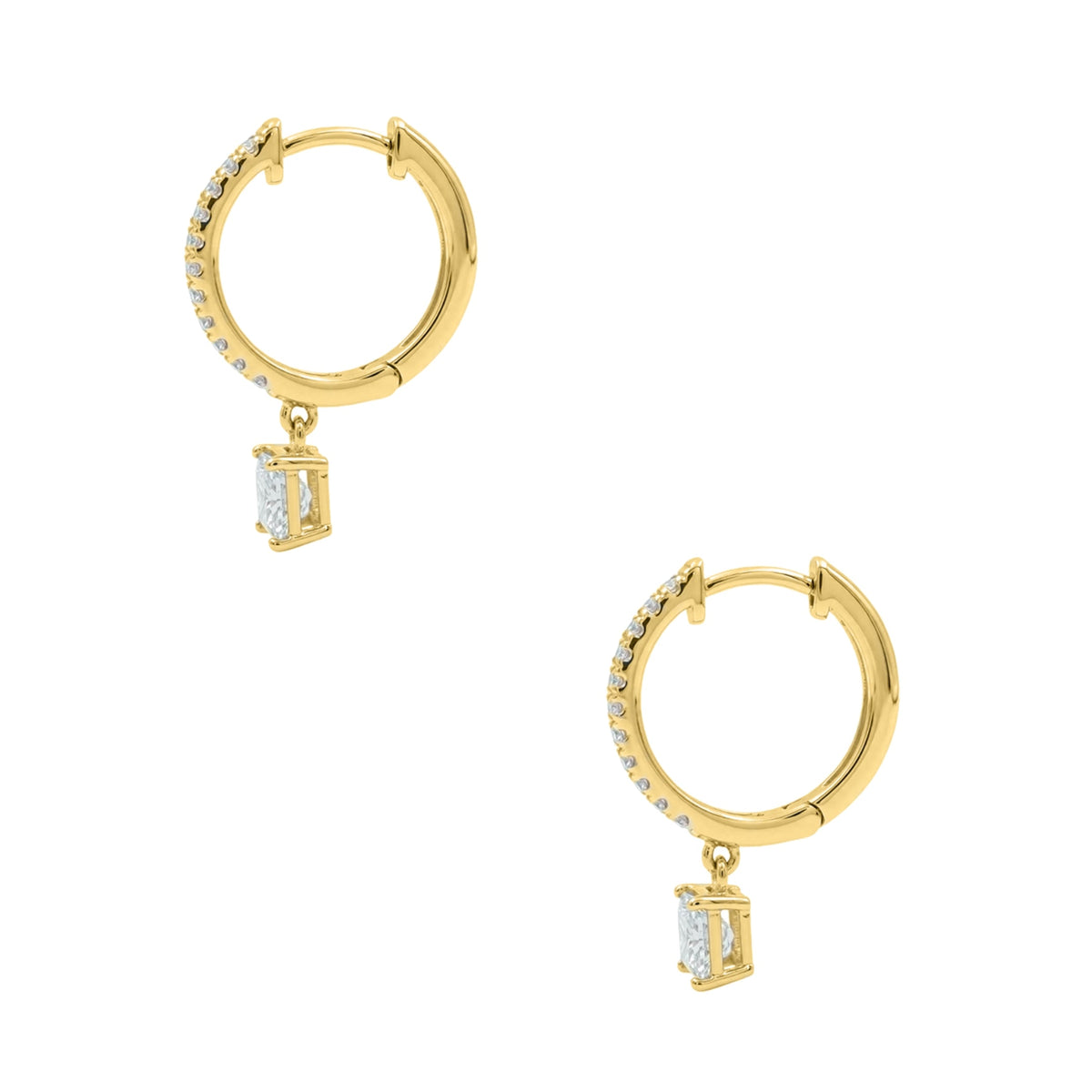 Lab-Grown Diamond Princess With Round Hoop Earrings in 14K White Gold or 14K Yellow Gold