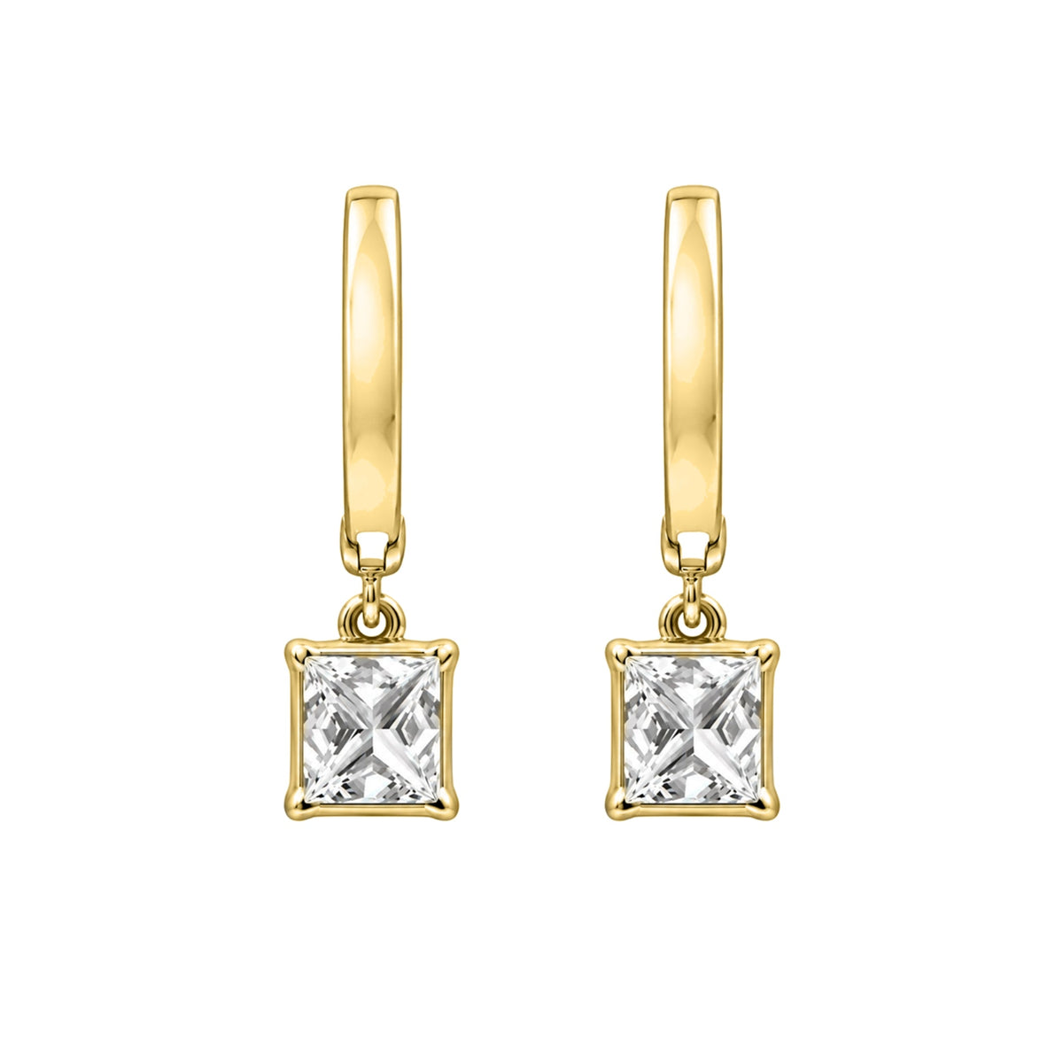 Lab-Grown Diamond Princess With Round Hoop Earrings in 14K White Gold or 14K Yellow Gold