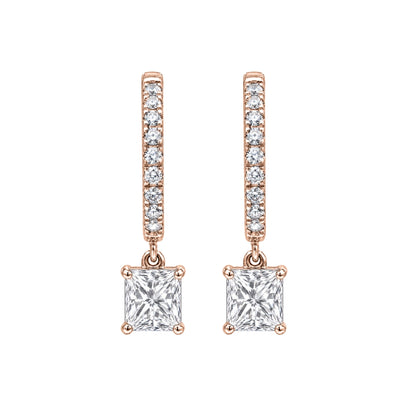 Lab-Grown Diamond Princess With Round Hoop Earrings in 14K White Gold or 14K Yellow Gold