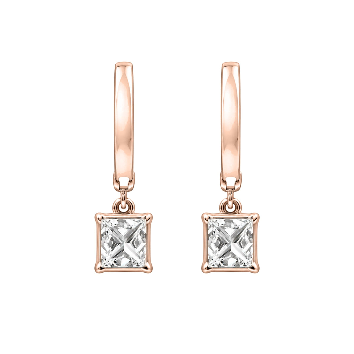 Lab-Grown Diamond Princess With Round Hoop Earrings in 14K White Gold or 14K Yellow Gold