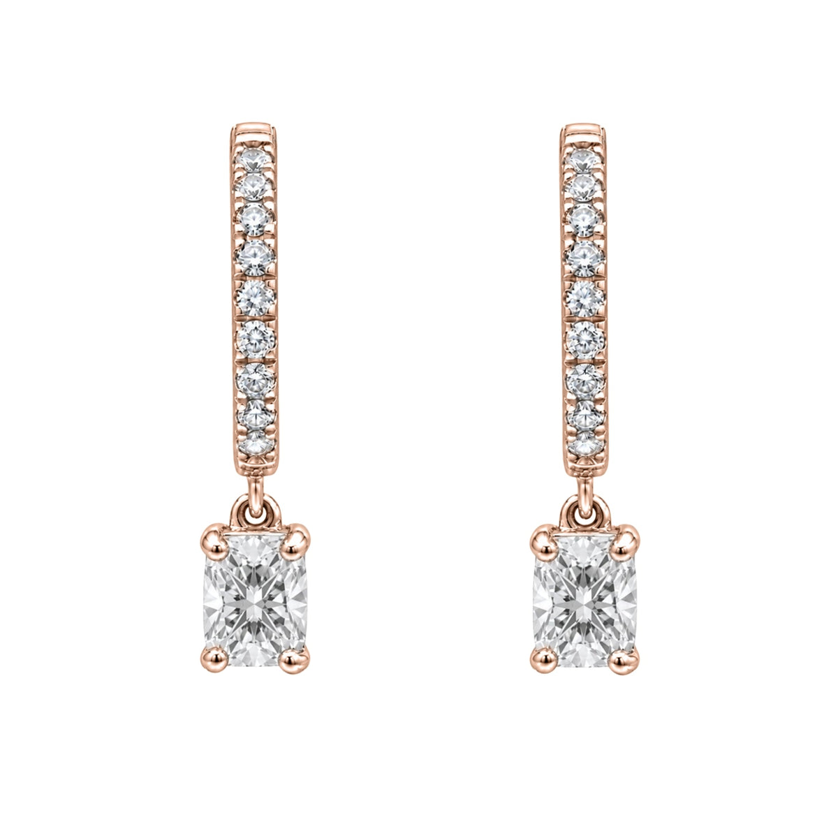 Lab-Grown Diamond Long Cushion With Round Hoop Earrings in 14K White Gold or 14K Yellow Gold