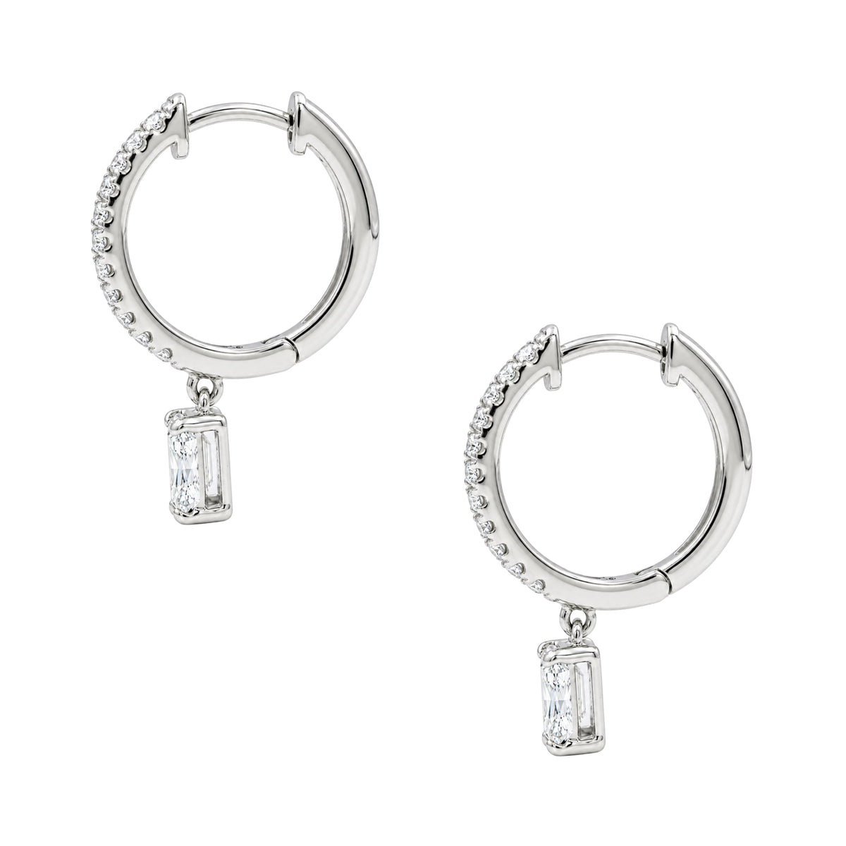 Lab-Grown Diamond Radiant With Round Hoop Earrings in 14K White Gold or 14K Yellow Gold