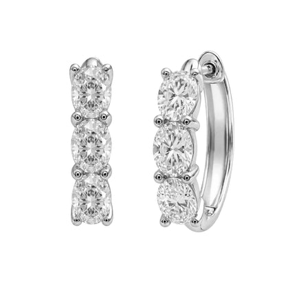 Lab-Grown Diamond 3 Stone Hoop Earrings in 14K White Gold or 14K Yellow Gold