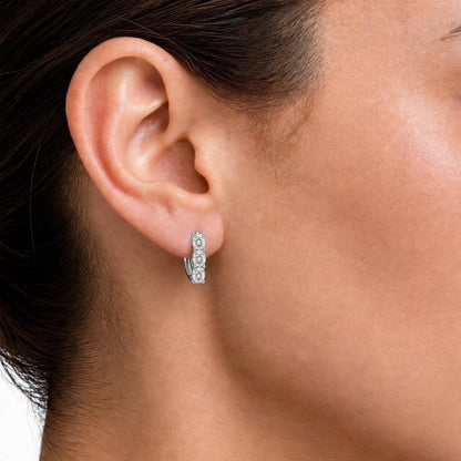 Lab-Grown Diamond 3 Stone Hoop Earrings in 14K White Gold or 14K Yellow Gold