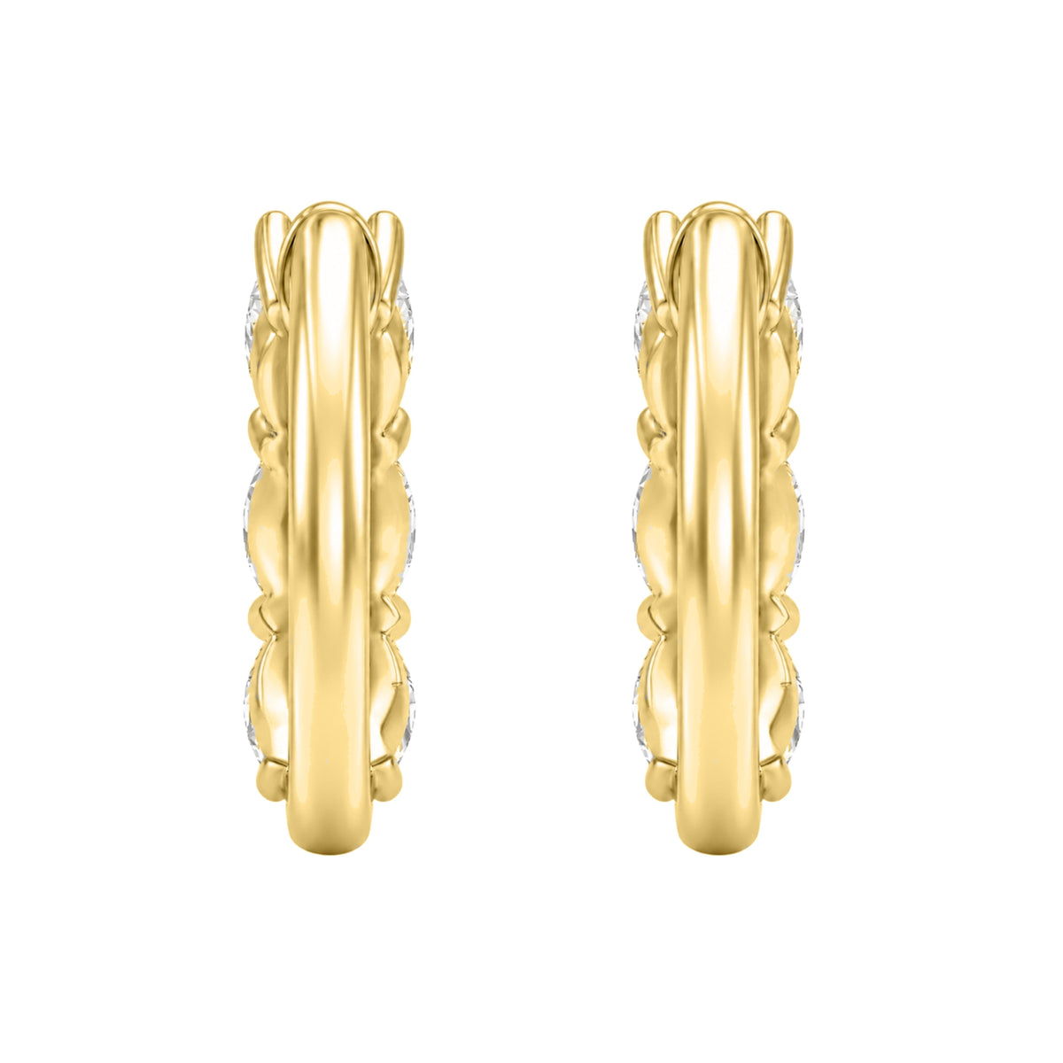 Lab-Grown Diamond 3 Stone Hoop Earrings in 14K White Gold or 14K Yellow Gold