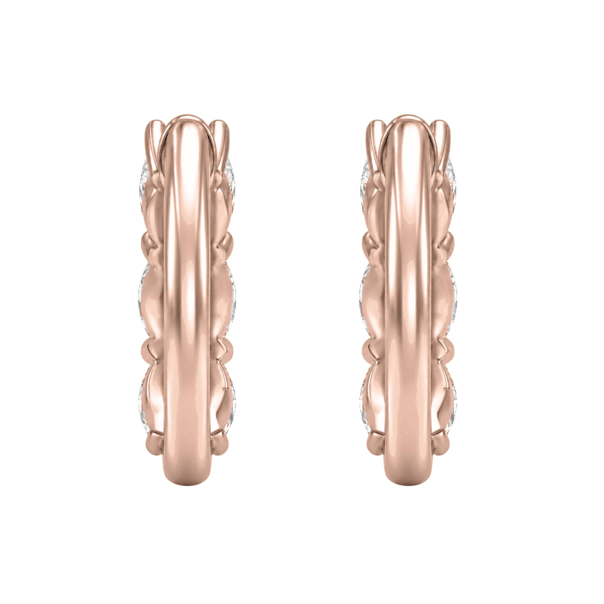 Lab-Grown Diamond 3 Stone Hoop Earrings in 14K White Gold or 14K Yellow Gold