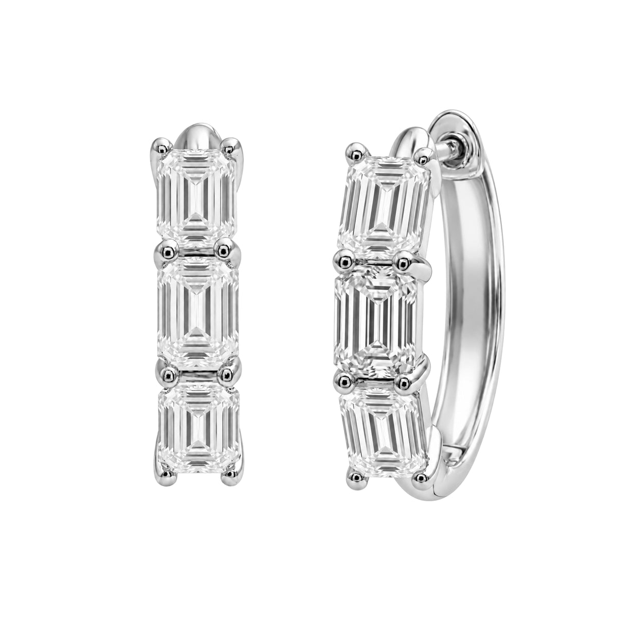 Lab-Grown Diamond 3 Stone Hoop Earrings in 14K White Gold or 14K Yellow Gold
