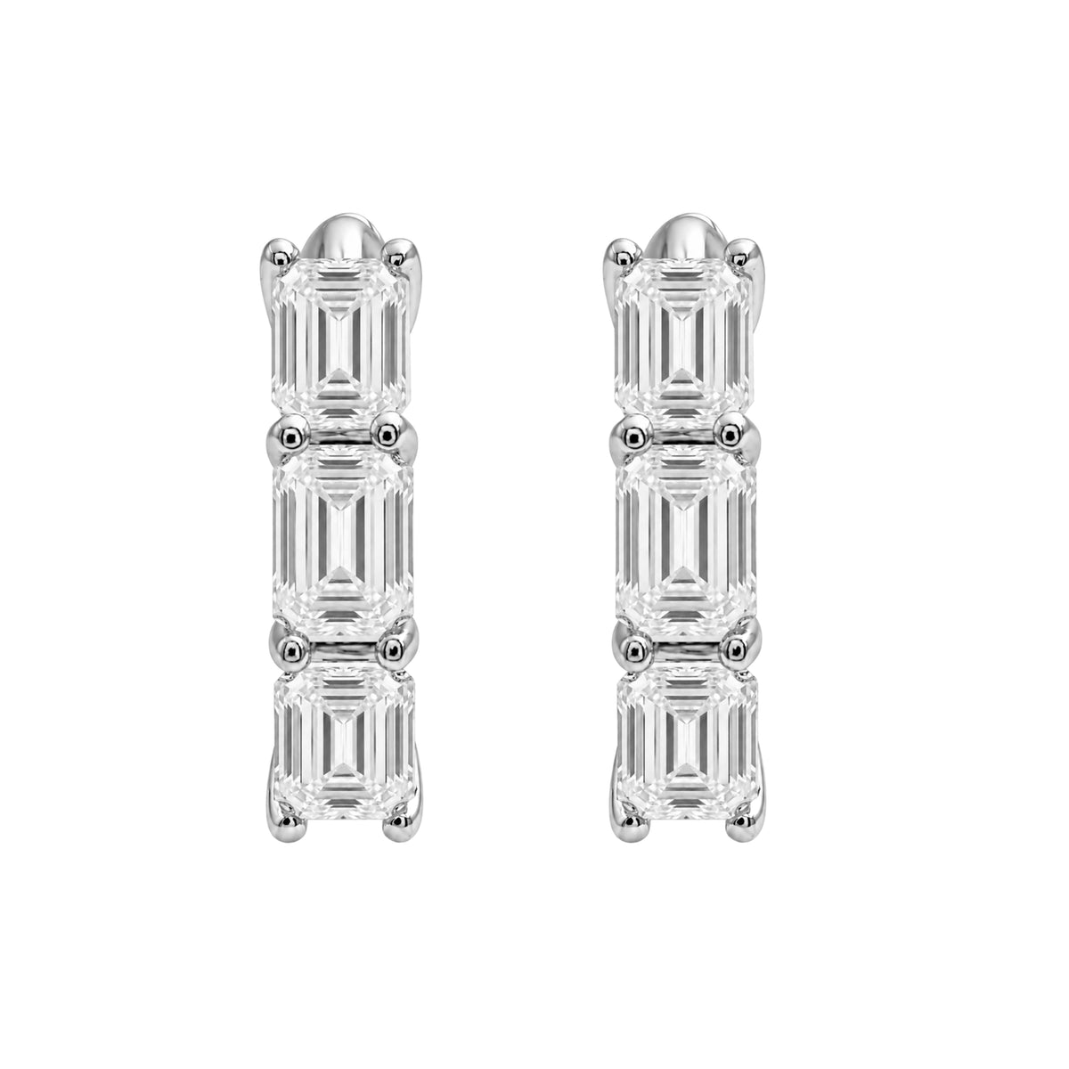 Lab-Grown Diamond 3 Stone Hoop Earrings in 14K White Gold or 14K Yellow Gold
