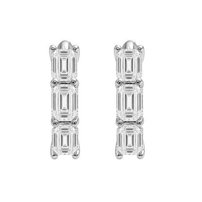 Lab-Grown Diamond 3 Stone Hoop Earrings in 14K White Gold or 14K Yellow Gold