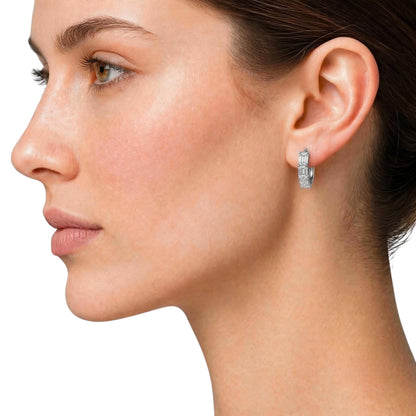 Lab-Grown Diamond 3 Stone Hoop Earrings in 14K White Gold or 14K Yellow Gold
