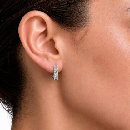 Lab-Grown Diamond 3 Stone Hoop Earrings in 14K White Gold or 14K Yellow Gold