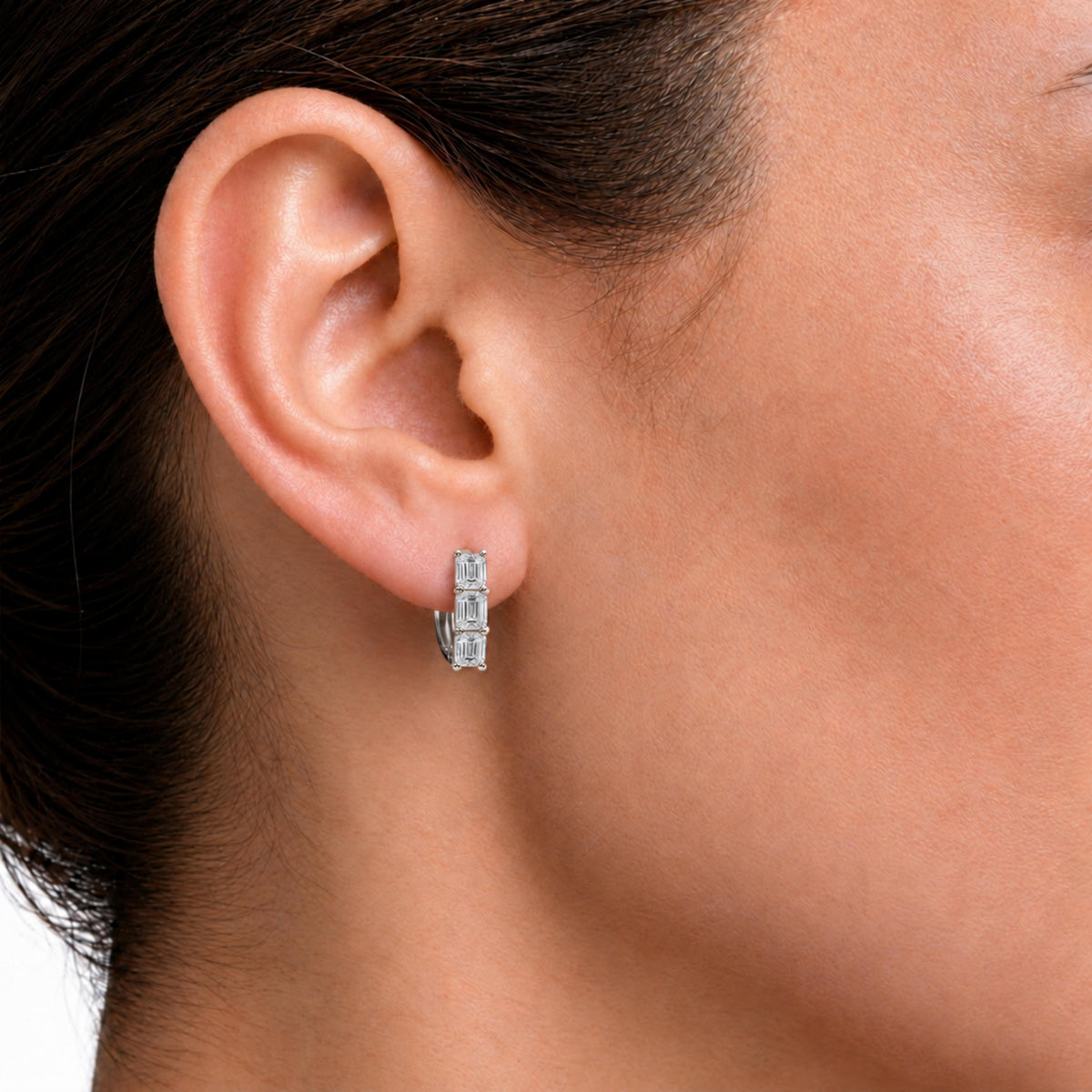 Lab-Grown Diamond Emerald-Cut Hoop Earrings in 14K White Gold or 14K Yellow Gold