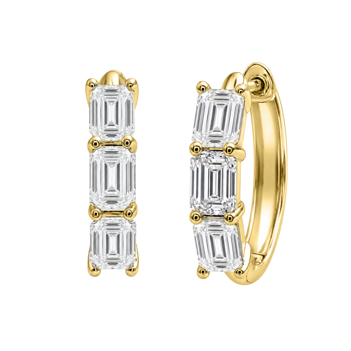 Lab-Grown Diamond Emerald-Cut Hoop Earrings in 14K White Gold or 14K Yellow Gold