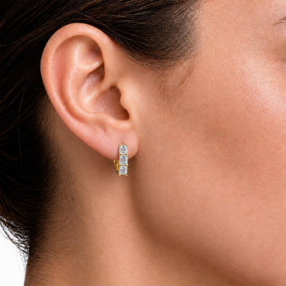 Lab-Grown Diamond 3 Stone Hoop Earrings in 14K White Gold or 14K Yellow Gold