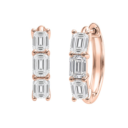 Lab-Grown Diamond 3 Stone Hoop Earrings in 14K White Gold or 14K Yellow Gold