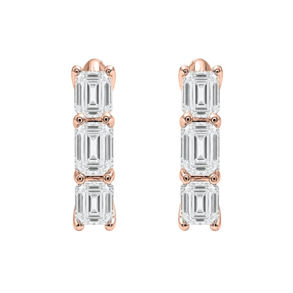 Lab-Grown Diamond 3 Stone Hoop Earrings in 14K White Gold or 14K Yellow Gold