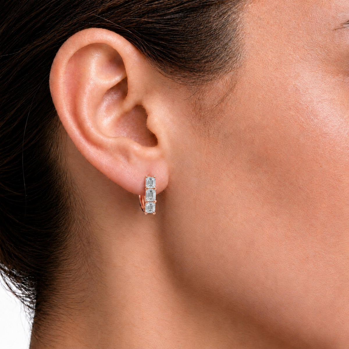 Lab-Grown Diamond 3 Stone Hoop Earrings in 14K White Gold or 14K Yellow Gold