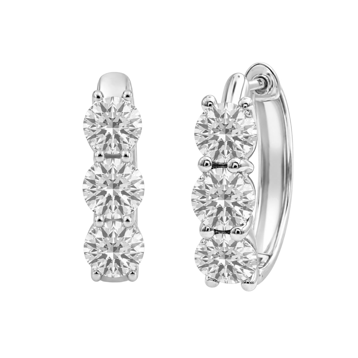 Lab-Grown Diamond 3 Stone Hoop Earrings in 14K White Gold or 14K Yellow Gold
