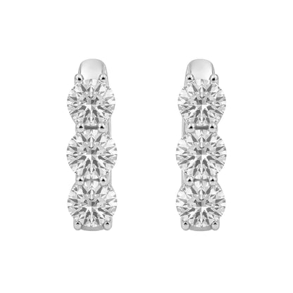 Lab-Grown Diamond 3 Stone Hoop Earrings in 14K White Gold or 14K Yellow Gold
