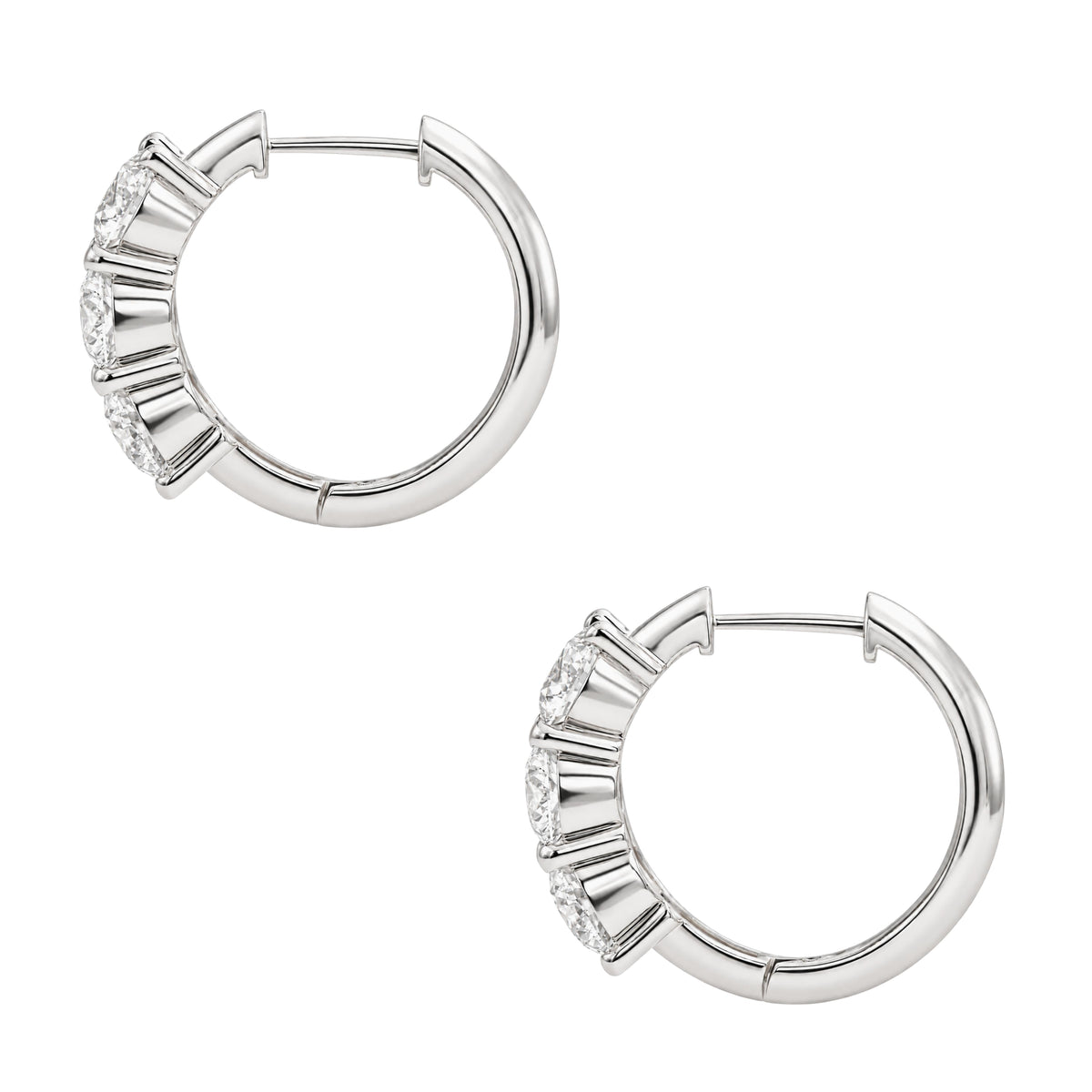 Lab-Grown Diamond 3-Stone Round Hoop Earrings in 14K White Gold or 14K Yellow Gold