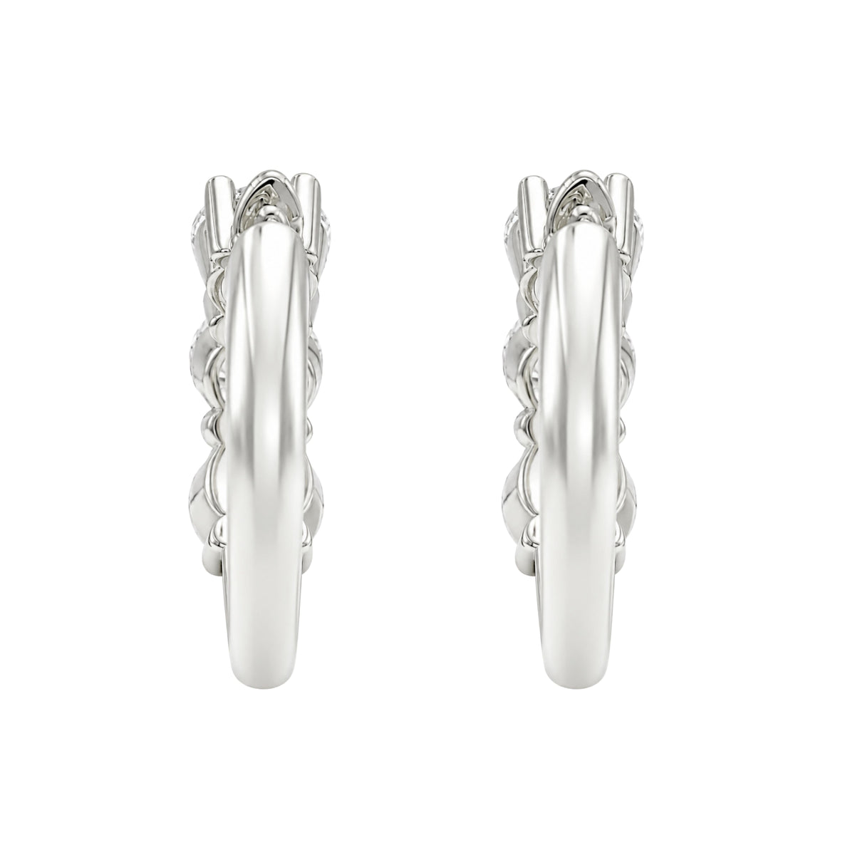 Lab-Grown Diamond 3-Stone Round Hoop Earrings in 14K White Gold or 14K Yellow Gold