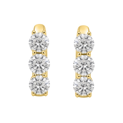 Lab-Grown Diamond 3 Stone Hoop Earrings in 14K White Gold or 14K Yellow Gold