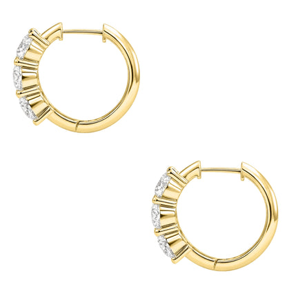 Lab-Grown Diamond 3-Stone Round Hoop Earrings in 14K White Gold or 14K Yellow Gold