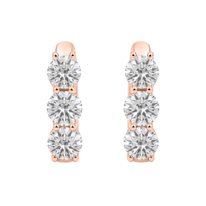 Lab-Grown Diamond 3-Stone Round Hoop Earrings in 14K White Gold or 14K Yellow Gold