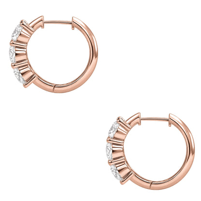 Lab-Grown Diamond 3 Stone Hoop Earrings in 14K White Gold or 14K Yellow Gold