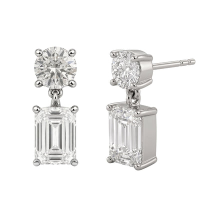 Lab-Grown Diamond Round & Emerald-Cut Stud Earrings in 14K White Gold or 14K Yellow Gold