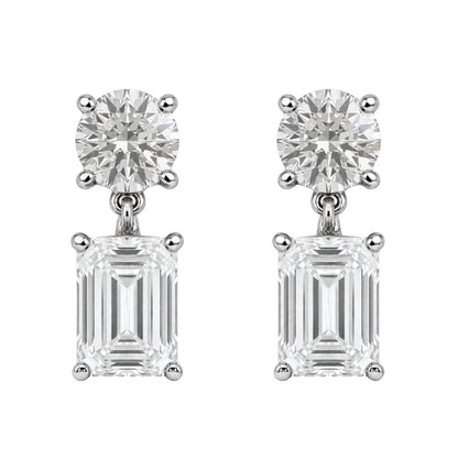 Lab-Grown Diamond Round & Emerald-Cut Stud Earrings in 14K White Gold or 14K Yellow Gold