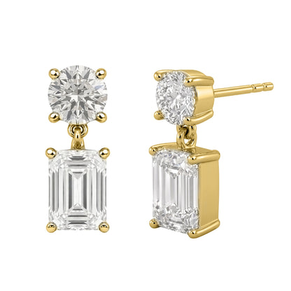 Lab-Grown Diamond Round & Emerald-Cut Stud Earrings in 14K White Gold or 14K Yellow Gold