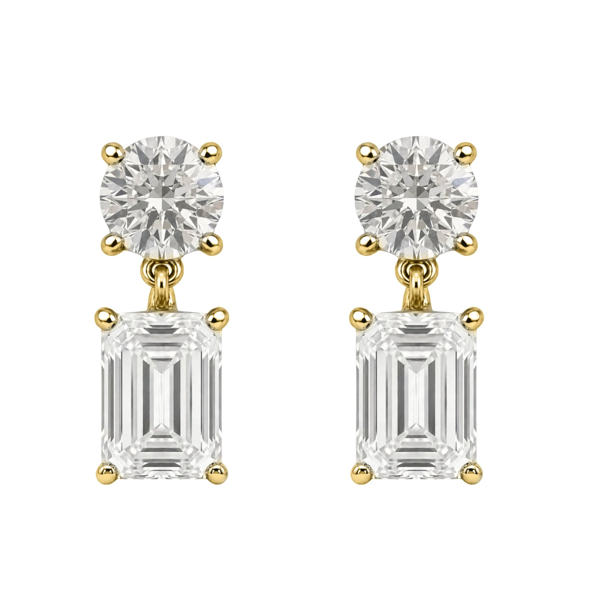 Lab-Grown Diamond Round & Emerald-Cut Stud Earrings in 14K White Gold or 14K Yellow Gold
