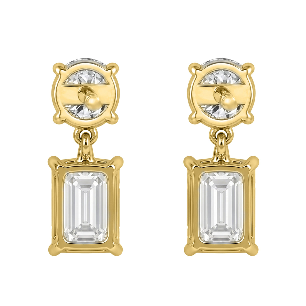 Lab-Grown Diamond Round & Emerald-Cut Stud Earrings in 14K White Gold or 14K Yellow Gold