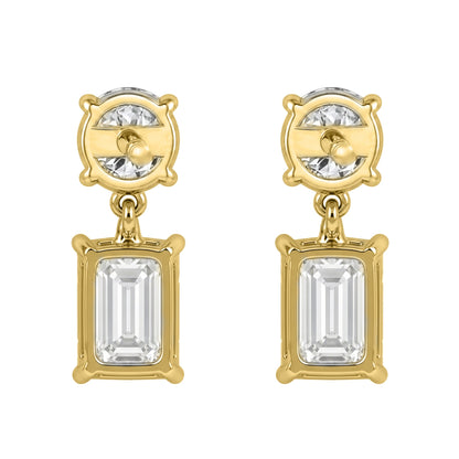 Lab-Grown Diamond Round & Emerald-Cut Stud Earrings in 14K White Gold or 14K Yellow Gold