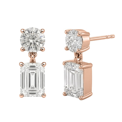 Lab-Grown Diamond Round & Emerald-Cut Stud Earrings in 14K White Gold or 14K Yellow Gold