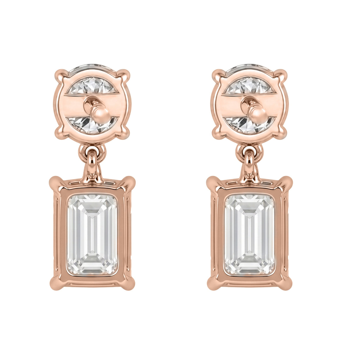 Lab-Grown Diamond Round & Emerald-Cut Stud Earrings in 14K White Gold or 14K Yellow Gold