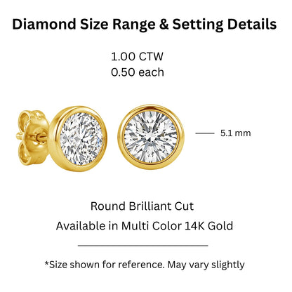 Lab-Grown Diamond Round Bezel Stud Earrings in 14K White Gold or 14K Yellow Gold