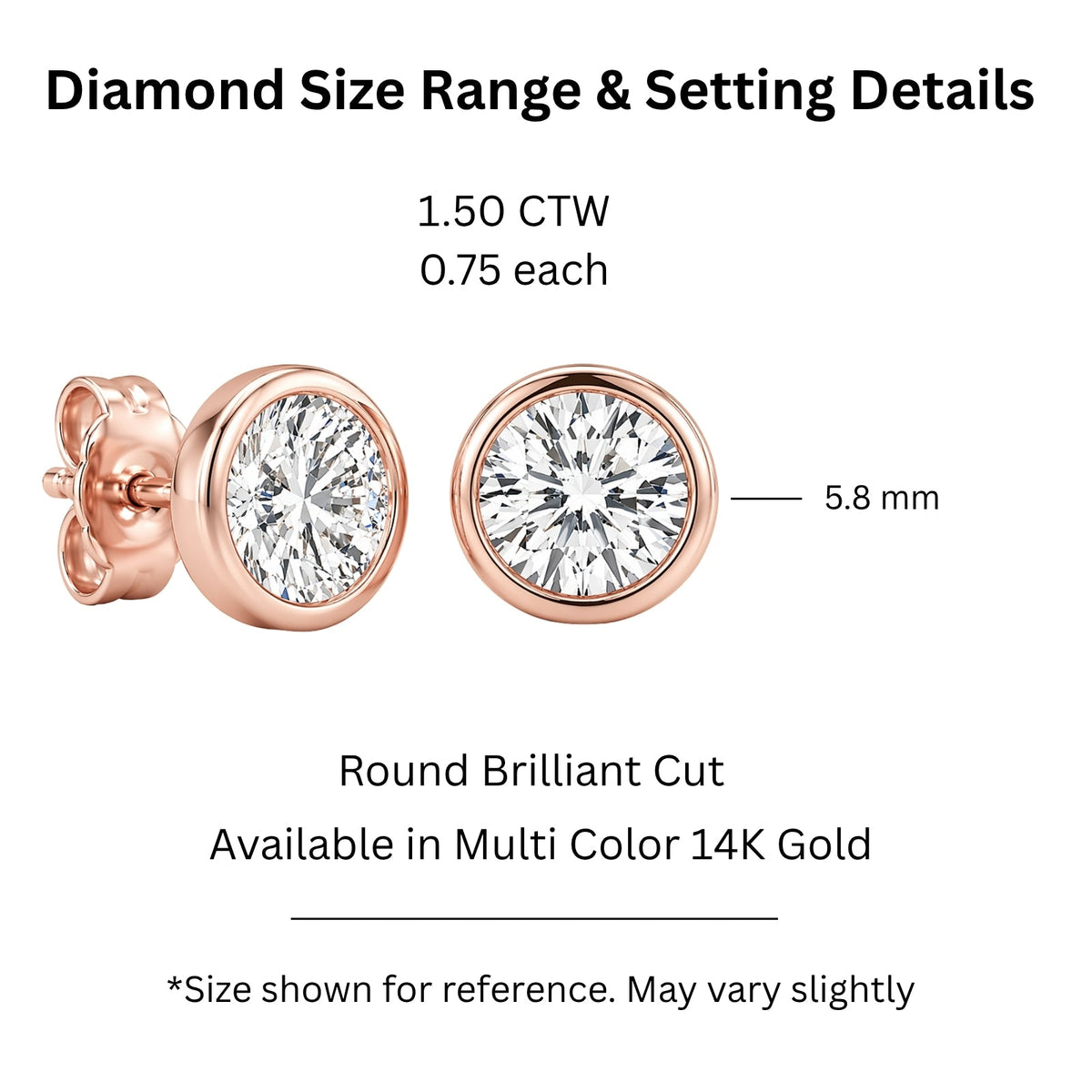 Lab-Grown Diamond Round Bezel Stud Earrings in 14K White Gold or 14K Yellow Gold