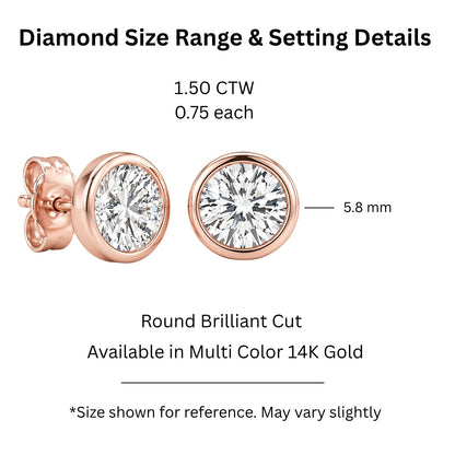 Lab-Grown Diamond Round Bezel Stud Earrings in 14K White Gold or 14K Yellow Gold