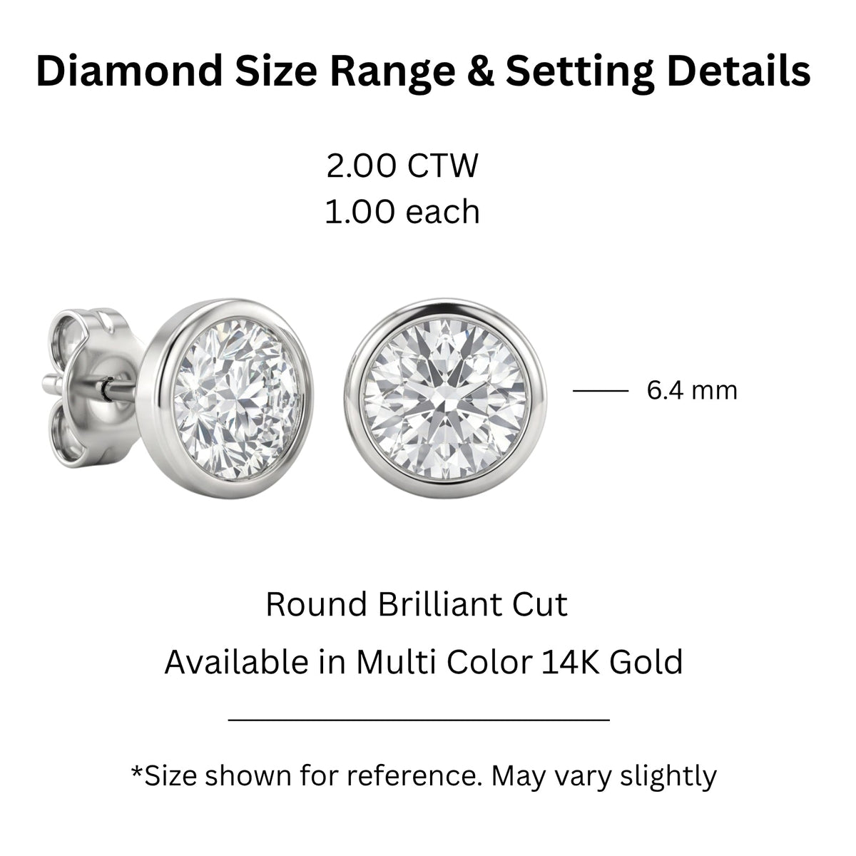 Lab-Grown Diamond Round Bezel Stud Earrings in 14K White Gold or 14K Yellow Gold