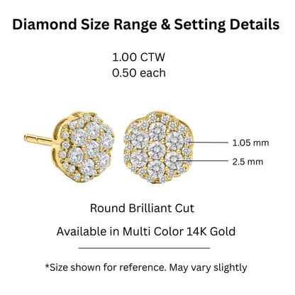 Lab-Grown Diamond Round Cluster Earrings in 14K White Gold or 14K Yellow Gold