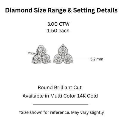 Lab-Grown Diamond Round Three-Stone Earrings in 14K White Gold or 14K Yellow Gold