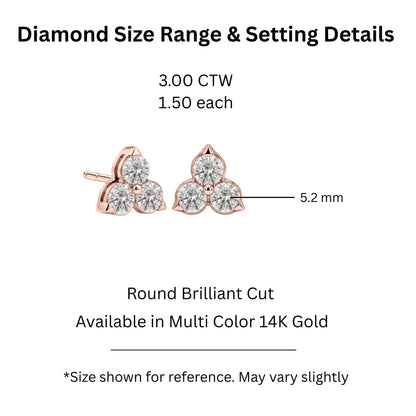 Lab-Grown Diamond Round Three-Stone Earrings in 14K White Gold or 14K Yellow Gold